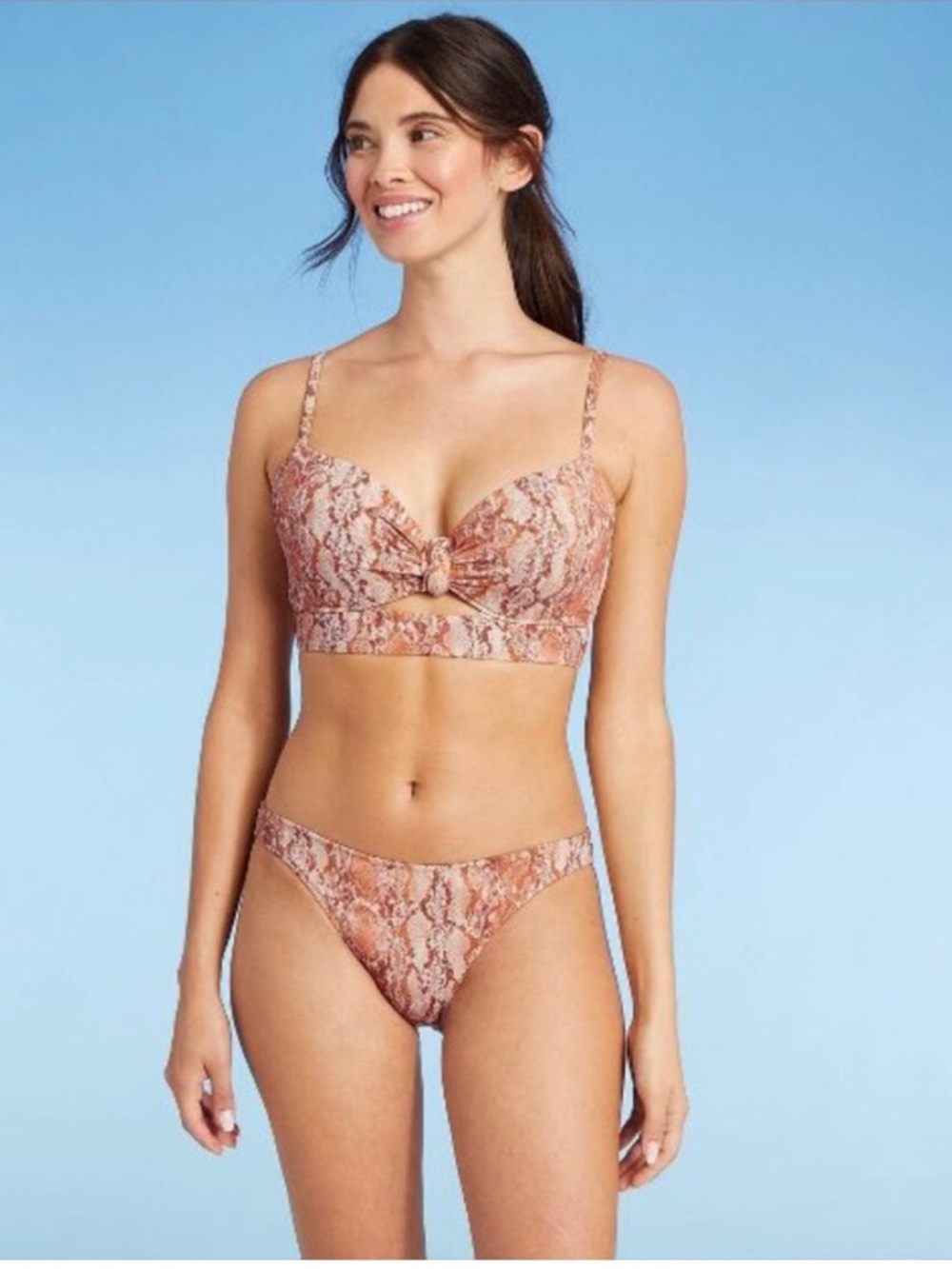 Rust Snake-Print Knot Bralette & Bikini Set
